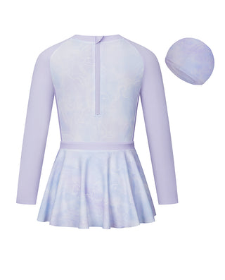 AIMER KIDS Long-sleeved Skirt 2-Piece Swimsuit For Girls