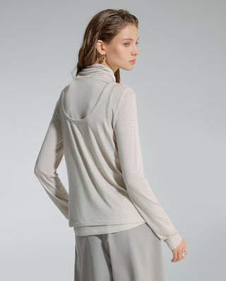AIMER Cashmeren  Stand Collar Long Sleeve Top Tank Set