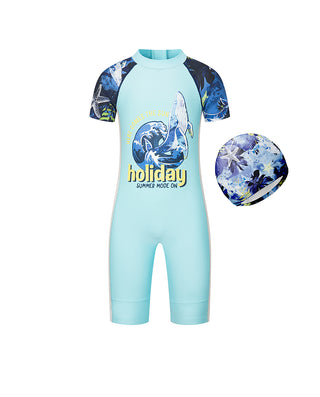 AIMER KIDS Short-Sleeved One-piece Swimsuit For Boys