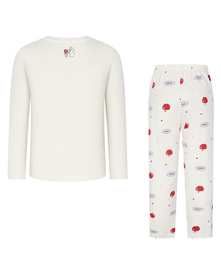 AIMER KIDS Milk Round-Neck Long-Sleeved Loungewear Set