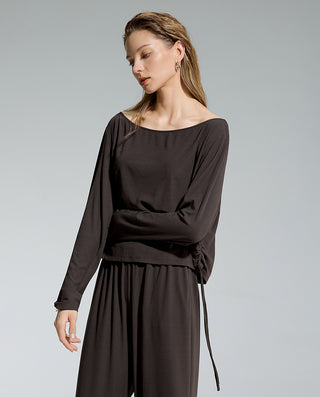 AIMER Algae Boat Neck Long Sleeve Top