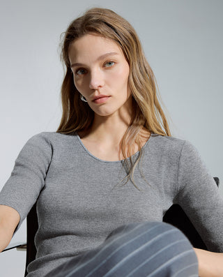 AIMER Crew Neck Half Sleeve Sequin Top