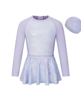 AIMER KIDS Long-sleeved Skirt 2-Piece Swimsuit For Girls