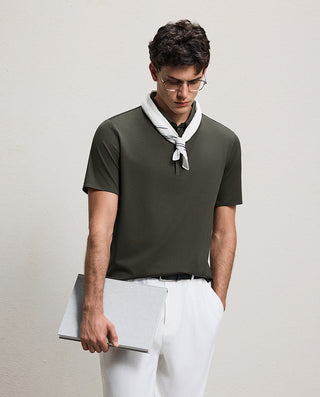 AIMER MEN Business Lapel Short-Sleeved T-Shirt