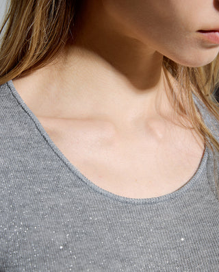AIMER Crew Neck Half Sleeve Sequin Top