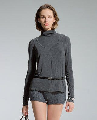 AIMER Cashmeren  Stand Collar Long Sleeve Top Tank Set