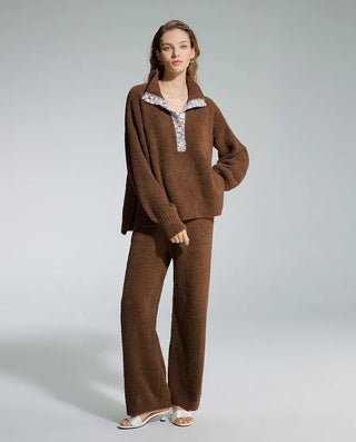 AIMER Collared Pullover Long Sleeve Pants Set