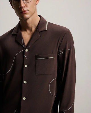 Aimer Men Milky Lounge Set With Collared Long-Sleeve Cardigan & Pants