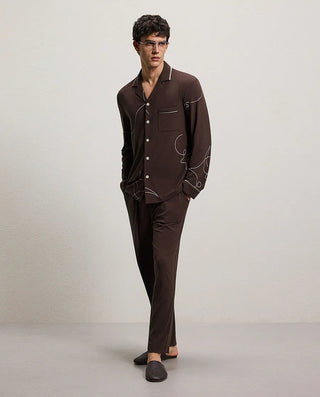 Aimer Men Milky Lounge Set With Collared Long-Sleeve Cardigan & Pants