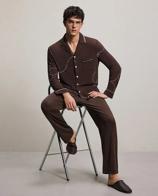 Aimer Men Milky Lounge Set With Collared Long-Sleeve Cardigan & Pants