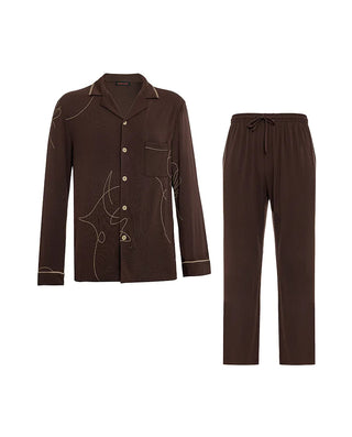 Aimer Men Milky Lounge Set With Collared Long-Sleeve Cardigan & Pants