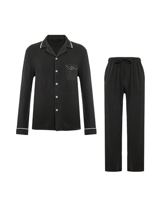 Aimer Men Milky Lounge Set With Collared Long-Sleeve Cardigan & Pants