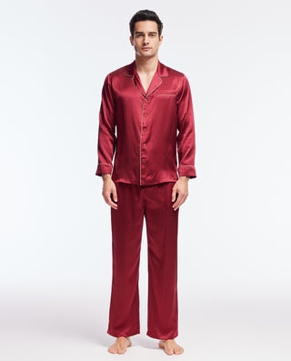 Aimer Men Silk Long Sleeve Pajamas Set